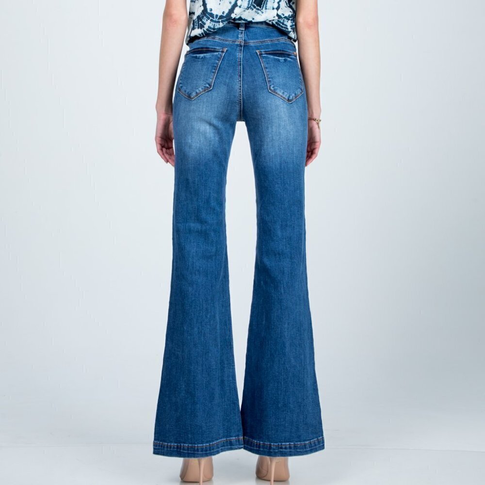 High Rise Flare Bell Bottom Medium Wash Jean - Picture 4 of 5